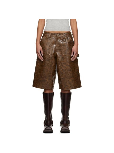 Andersson Bell Brown Double Knee Faux-Leather Shorts