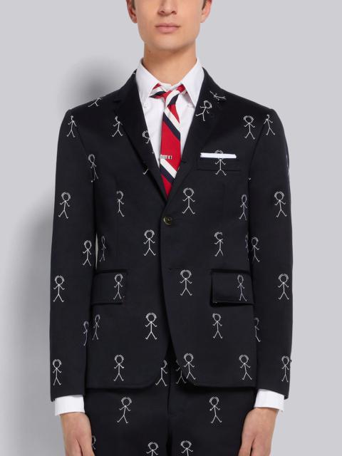Thom Browne Navy Satin Mr. Thom Half Drop Unconstructed Classic Sport Coat