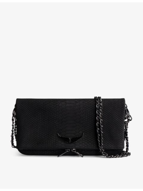 Zadig & Voltaire Rock python-embossed wing-embellished leather clutch