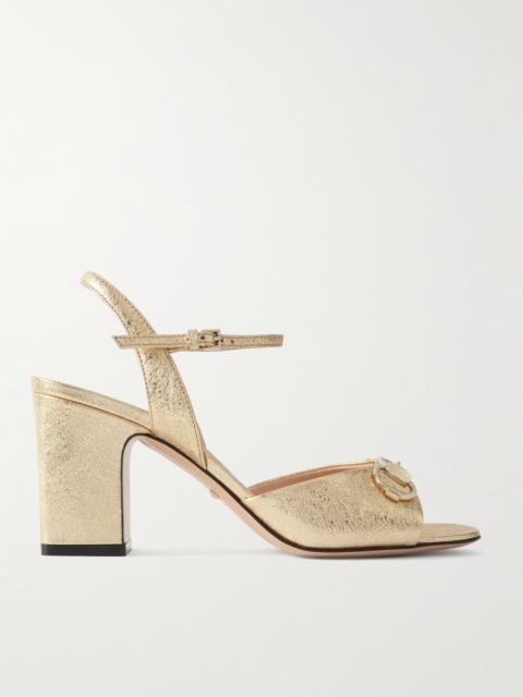 GUCCI Lady Horsebit Metallic Textured-leather Sandals