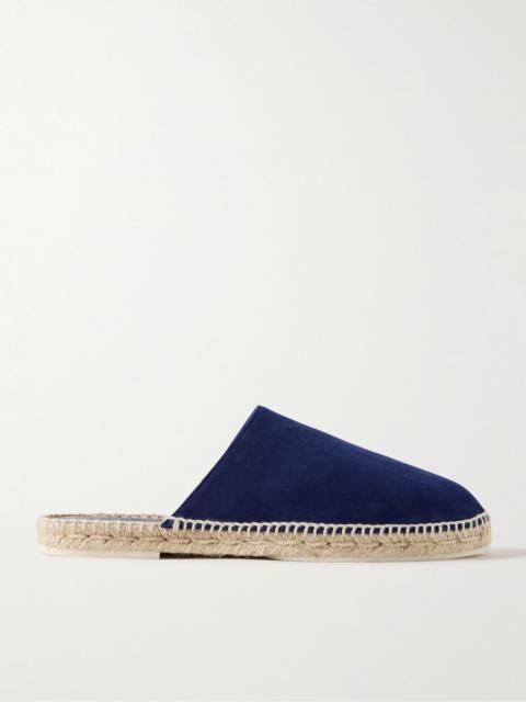 Loro Piana Seaside Walk Suede Backless Espadrilles Indigo