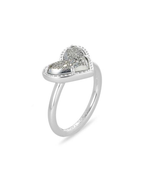 KENDRA SCOTT Ari Heart Silver Band Ring in Platinum Drusy
