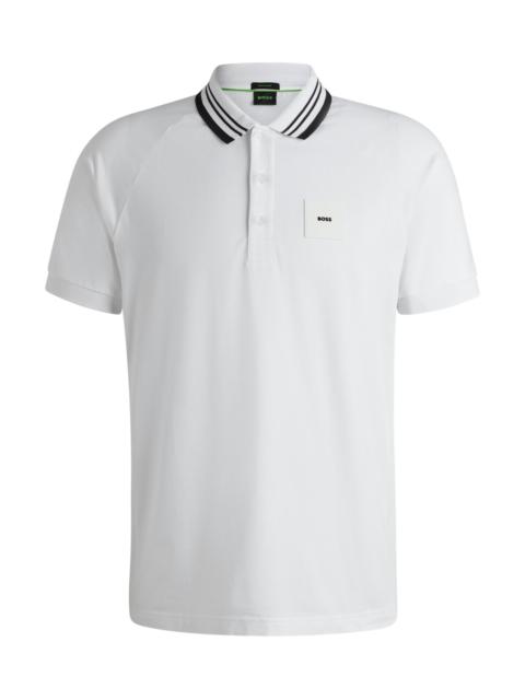 BOSS PADDY STRETCH-COTTON POLO SHIRT WITH STRIPED COLLAR