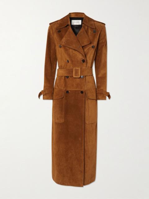 SAINT LAURENT Suede trench coat Brown