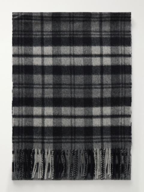 Johnstons of Elgin Fringed Checked Cashmere Scarf Gray