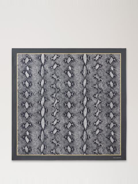 Mulberry Square Scarf - Snakeskin Light Grey & Butter Silk Twill