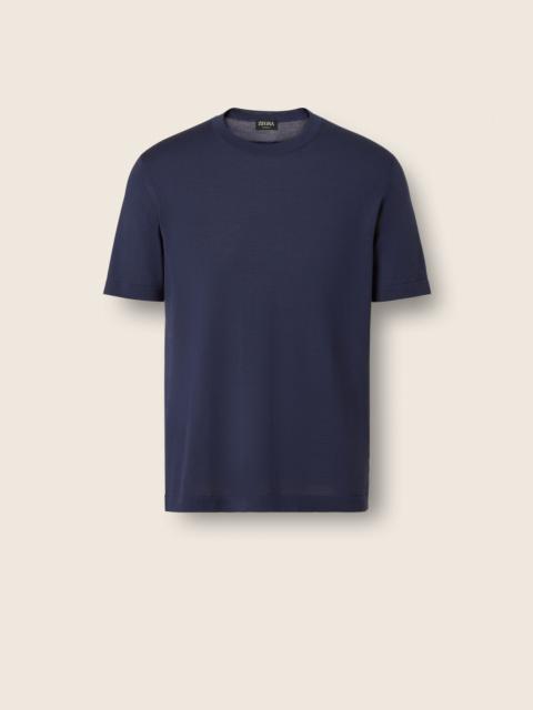 ZEGNA DARK INDIGO BLUE WOOL T-SHIRT