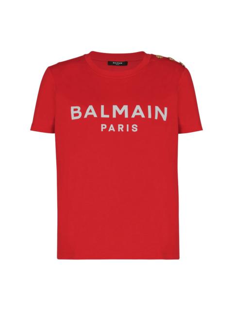 Balmain logo-print button-shoulder T-shirt