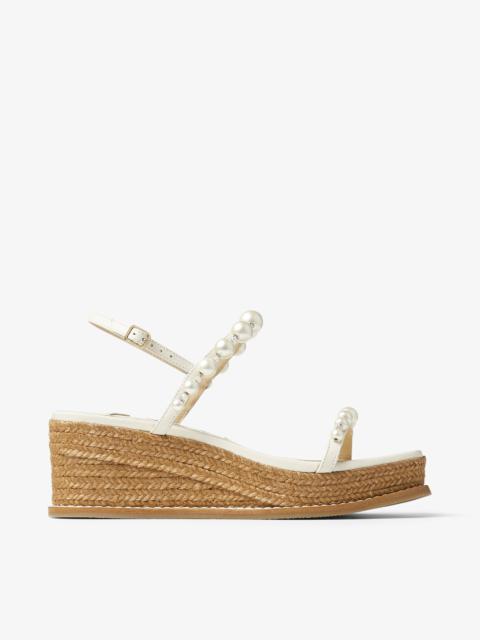 JIMMY CHOO Amatuus 60
Latte Nappa Latte Wedge Sandals with Pearls