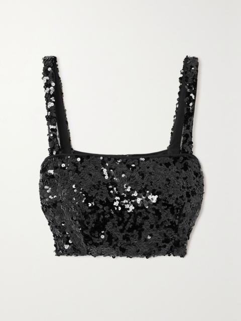 Dolce & Gabbana Cropped sequined stretch-tulle bustier top Black