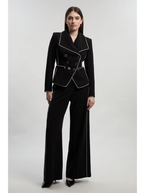 KAREN MILLEN Petite Compact Stretch Contrast Tipped Wide Leg Tailored Trouser