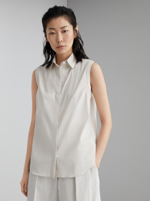 Stretch cotton poplin sleeveless shirt with shiny trim