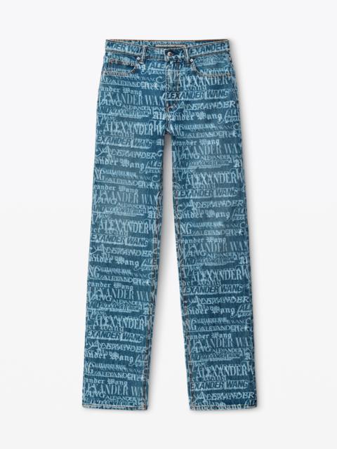 Alexander Wang Ez Mid Rise Straight Leg Jean with Newsprint Logo