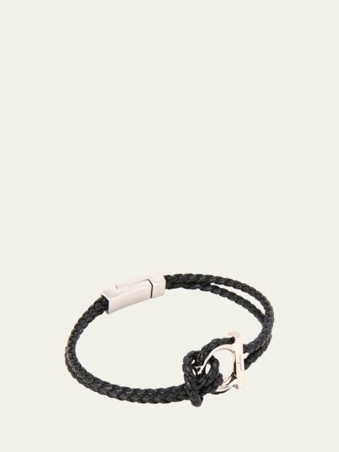 FERRAGAMO Men's Gancio Braided Leather Rope Bracelet