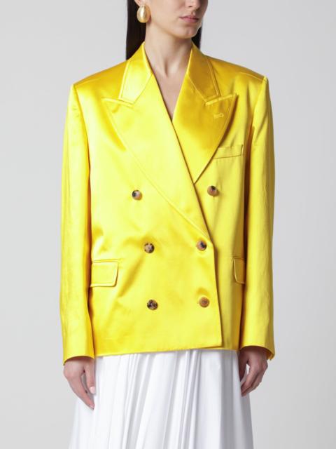 Dries Van Noten Double-Breasted Cotton Blend Jacket Shiny Yellow