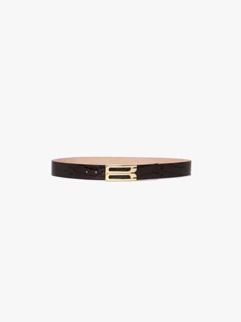 Victoria Beckham Jumbo Dorian Belt In Espresso Croc Embossed Calf Leather