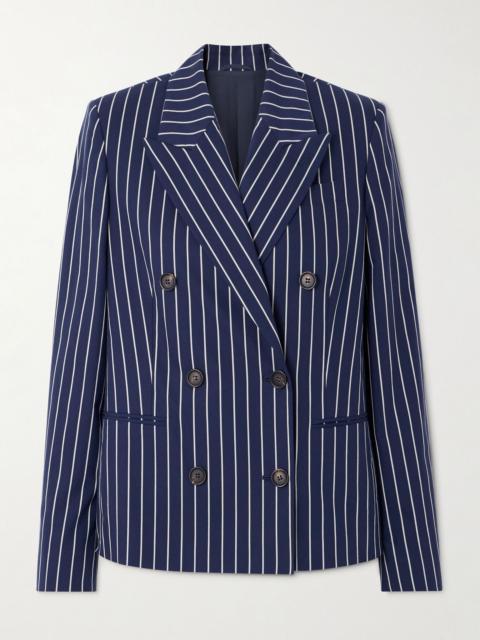 Brunello Cucinelli Double-breasted striped cotton and silk-blend blazer Navy