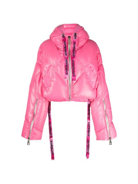 logo-print drawstring down puffer jacket