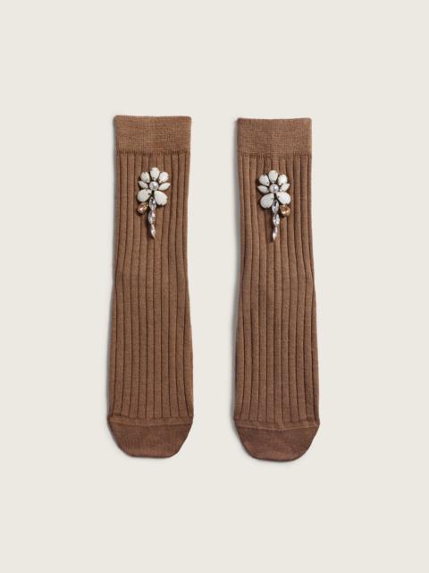 Simone Rocha Poppy Crystal Flower Ribbed Ankle Socks