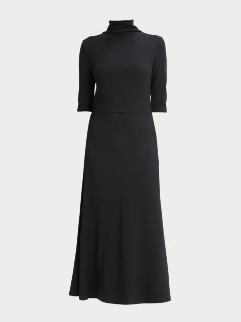 Vince Elbow-Sleeve Turtleneck Midi Dress