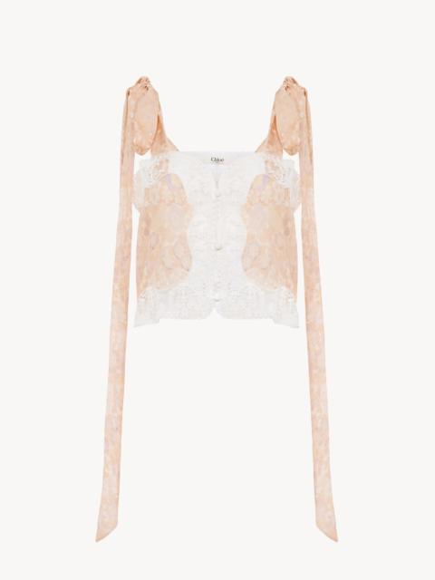 Chloé KNOTTED-STRAP CROPPED TOP IN SILK CHARMEUSE & LACE