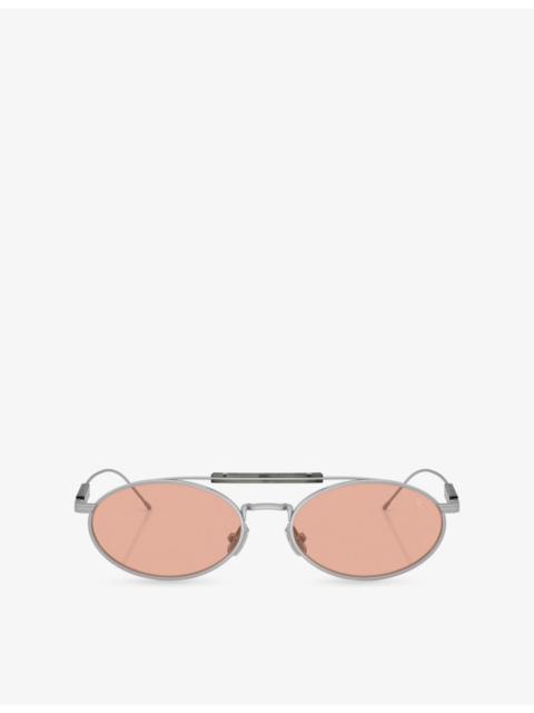 Brunello Cucinelli BC2013ST Oval-Frame Metal Sunglasses
