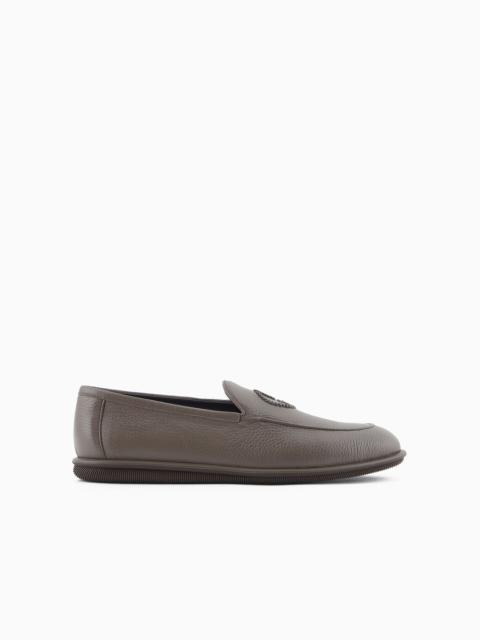 GIORGIO ARMANI Deerskin loafers with embroidered logo