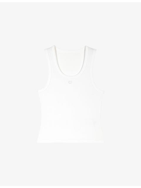 maje Logo-Embroidered Ribbed Stretch-Cotton Tank Top