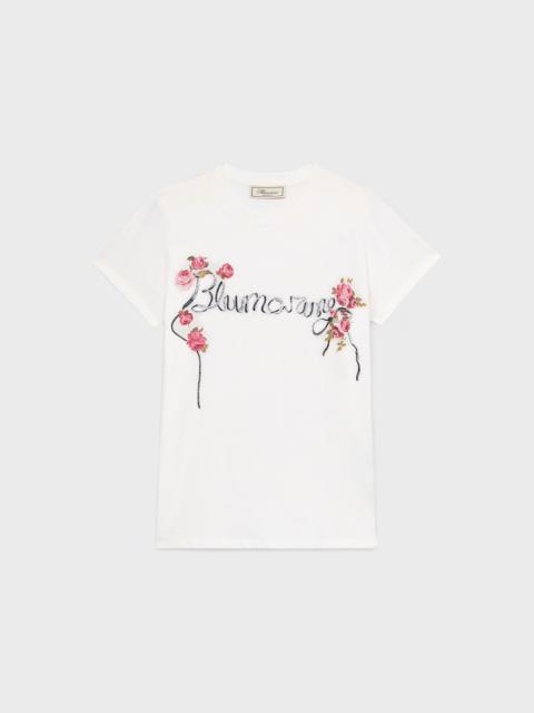 T-SHIRT WITH BLUMARINE RHINESTONE EMBROIDERY AND ROSES