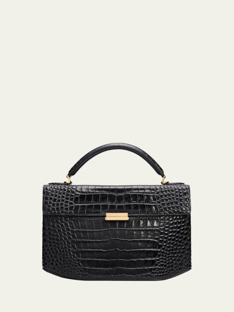 TOTEME Box Croc-Embossed Leather Top-Handle Bag
