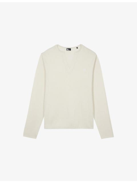 The Kooples Brand-Embroidered Tunisian-Collar Cotton-Knit Sweatshirt