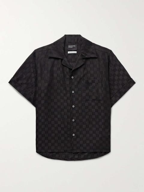 Camp-Collar Checked Wool and Silk-Blend Jacquard Shirt