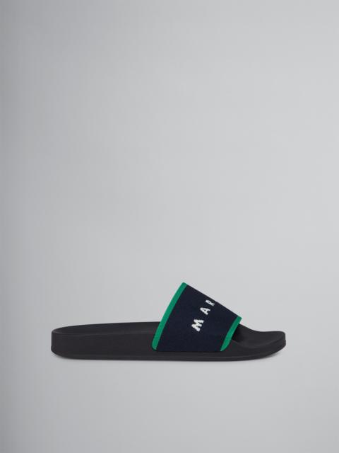 Marni BLUEBLACK AND GREEN STRETCH LOGO JACQUARD SLIDE