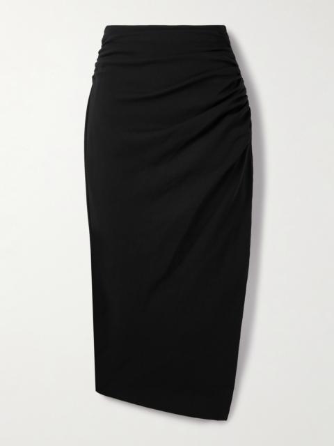 CAROLINA HERRERA Gathered Wool-blend Crepe Midi Skirt