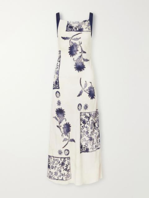 SIR. Phillipa twist-detailed floral-print satin maxi dress Cream