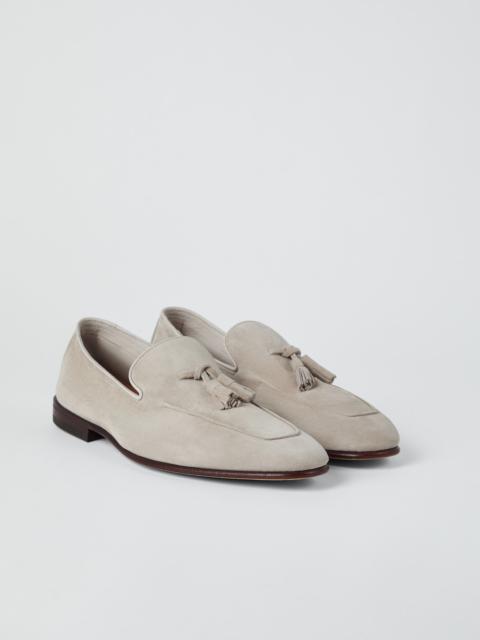 Suede unlined loafers with tassels