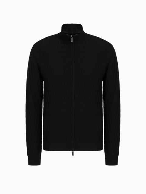 EMPORIO ARMANI ASV LYOCELL-BLEND FULL-ZIP TEXTURED CARDIGAN