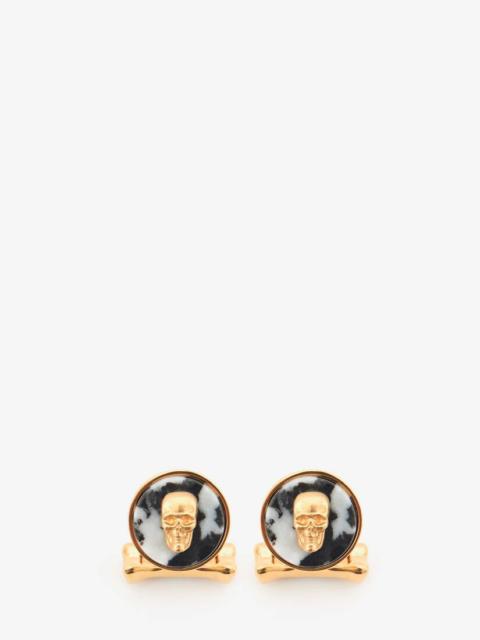 Alexander McQueen Men's Skull On Stone Cufflinks in Black