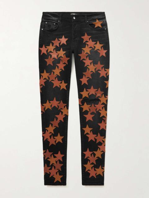AMIRI + Chemist Skinny-Fit Leather-Appliquéd Distressed Jeans