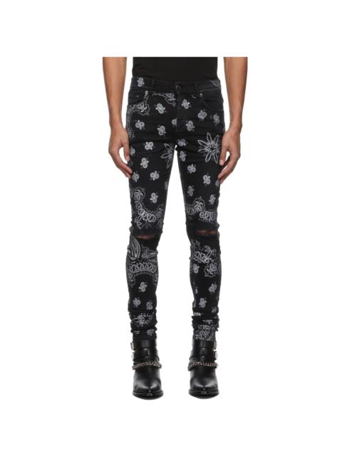 AMIRI Black Flocked Paisley Bandana Jeans