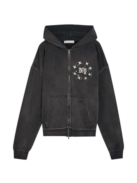DUKE + DEXTER distressed zipped hoodie
