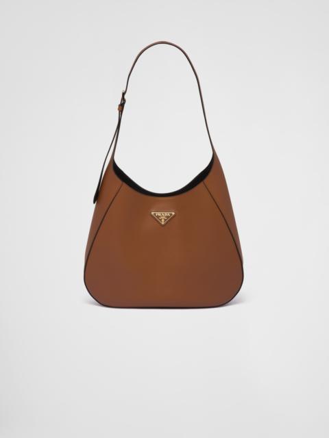 Large leather shoulder bag with topstitching