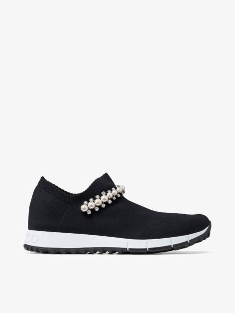 JIMMY CHOO Verona
Black Knit Trainers with White Pearl and Crystal Detailing