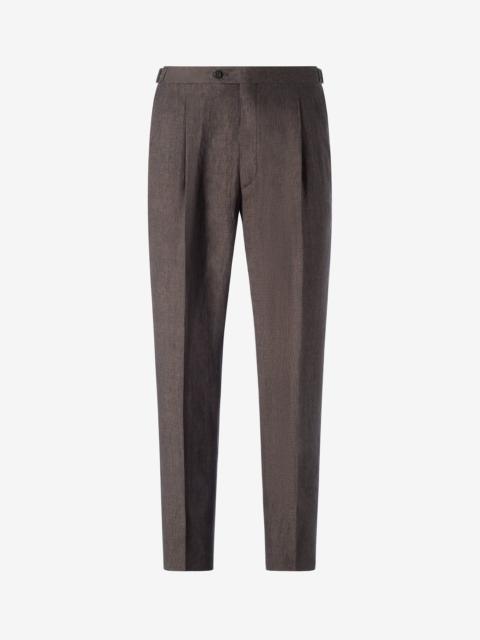 CORNELIANI Brown 2-dart chambray linen trousers