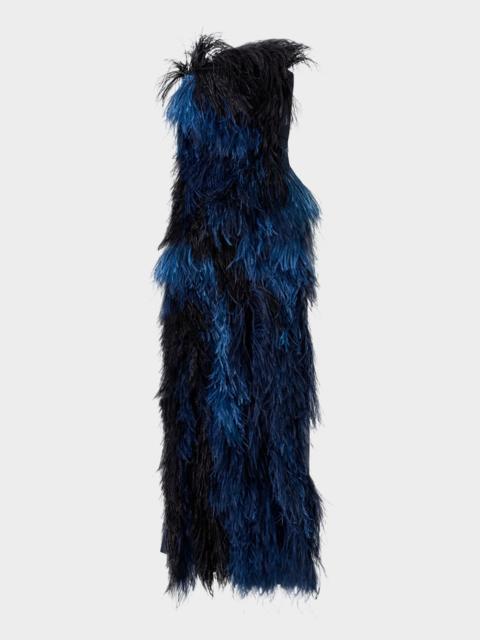 AKRIS Strapless Ostrich Feather Gown