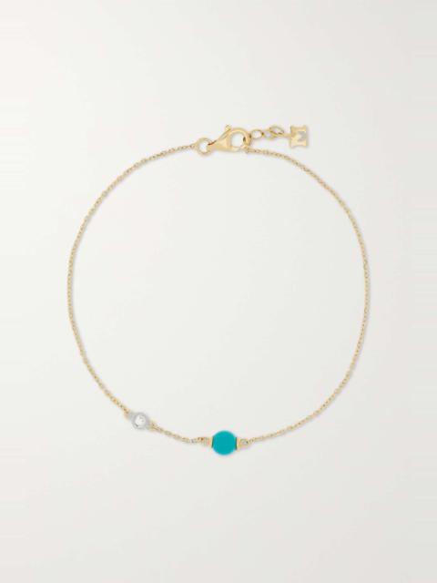 MATEO Dot 14-karat gold, turquoise and diamond bracelet