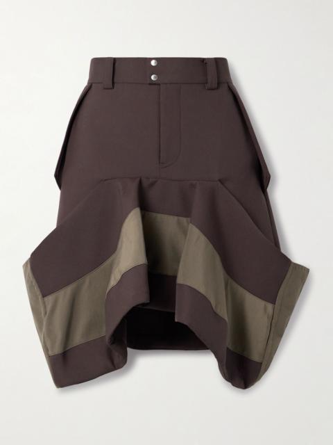 sacai Draped paneled scuba and grosgrain skirt Brown