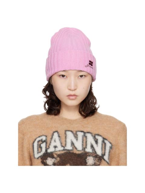 GANNI Pink Wool Knit Beanie