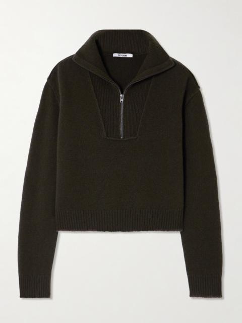RE/DONE Frayed Wool And Cashmere-blend Half-zip Sweater
