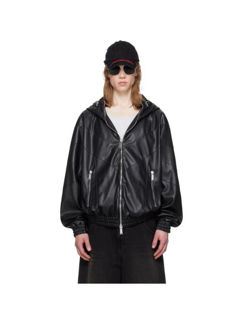DSQUARED2 Black Zipped Hoodie Faux-Leather Jacket